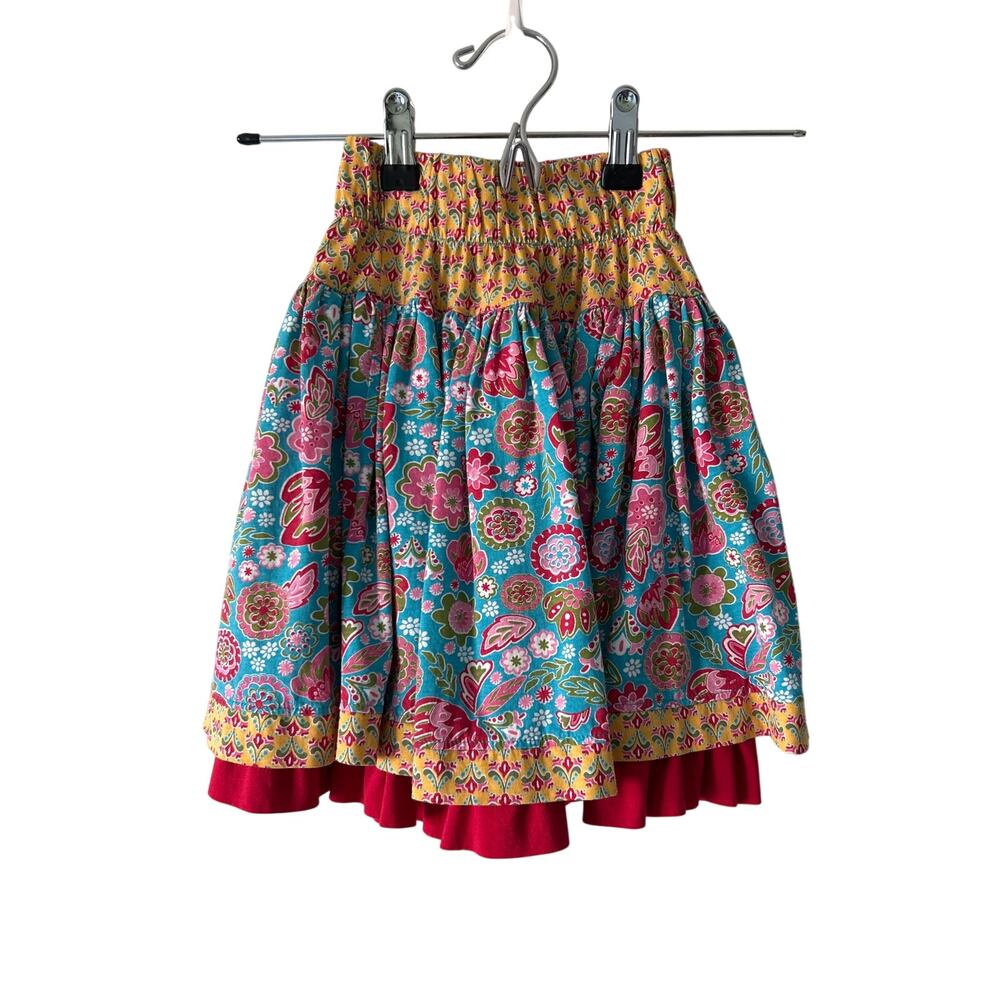 Flit & Flitter Boho Pink and Blue Floral Cottagecore Skirt 6X
